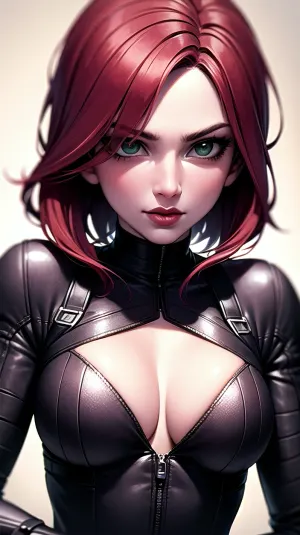 AI는 짧은 빨간 머리, 녹색 눈을 가진 여자 cosplaying 까만 Widow의 고해상도 8k 그림을 생성하고 stun baton를 붙들었습니다. 그림은 믿을 수 없을 정도로 상세하며 완벽한 조명이 있었습니다