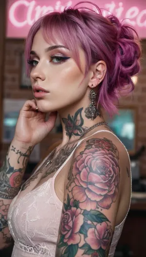 Сара, молодая женщина, мечтающая о собственной тату-студии, имела невероятную историю успеха. С очень подробными розовыми эмо изображениями на стенах и передовыми технологиями ИИ для создания реалистичных татуировок, ее клиенты любили его и вскоре забронировали твердое для