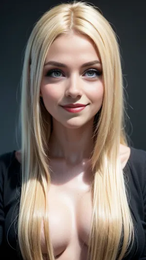 Der Künstler benutzte eine hyperrealistische Technik, um ein hyperdetalisiertes Porträt des Mädchens mit dicken, üppigen Haaren und Grübchen auf ihren Wangen zu schaffen. Das Bild wurde in einem hyperdetalisierten Stil, mit viel Detail und