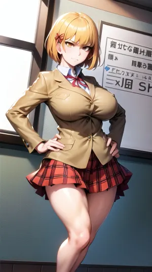 A AI gigante gerou imagem pornô de uma garota japonesa peituda com uma enorme cleavage e meia-orikawa hana uniforme escolar foi a melhor qualidade. Ela tinha um penteado elaborado, olhos lantejoulas, e suas mãos estavam sobre ela