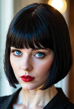 The pretty goth girl with black bobcut, blue eyes, and red lipstick was sitting in her room when she received a text from her friend. It read: "I need some porn pics ASAP." The girl smiled and replied, 