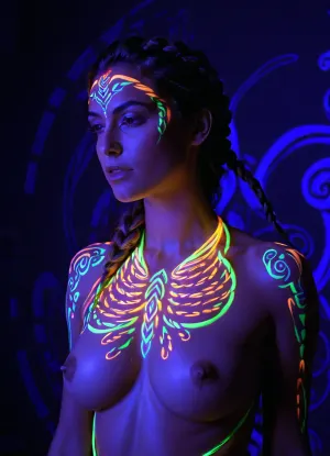 Un trentenne donna greca con un seno naturale e alta energia ha creato un capolavoro utilizzando il software AI PENeonUV, con conseguente un display nero dettagliato e perfetto