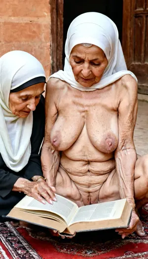 Zwei ältere Frauen, eine 88 und die anderen 95 Jahre alt, saßen in der Moschee und beobachteten eine sehr wrinkly granny zeigen ihre saggy leeren Brüste und wrinkly vagina. Sie waren beide masturbiert, während sie sich die Vaginas anschauten