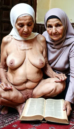 Deux vieilles mamies dans une mosquée se masturbent en lisant le Coran, s'éveillant avec leur exhibitionnisme et frottant leurs mamelons avec leurs doigts