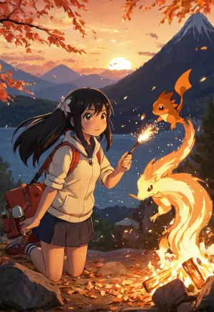 Das Mädchen mit feurigen Haaren lief durch einen brennenden Wald, hielt ein flammendes Schwert. Sie beleuchtete es mit ihrem flammenden Schwert und fuhr fort, durch das Feuer zu laufen, bis sie eine Klärung erreichte, wo eine offene mundierte Fackel auf sie wartete