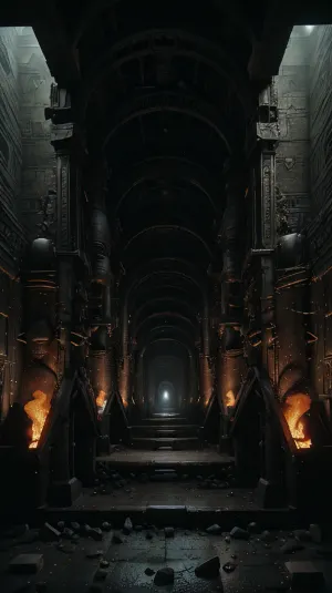 The photograph is a futuristic and cosmic landscape that depicts the ancient alien world of Hyperion, which is partially flooded. The pyramids are partially submerged in the sand, and the sky is a mix of black and grey-brown. Giger's