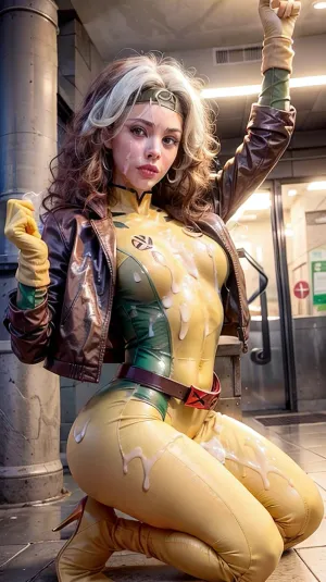 彼女は大きなコックで男を見たときに、茶色の手袋とブーツとタイトで黄色のジャケットで女性が地下鉄の駅を歩く。 彼女は彼に歩いて言った。「私はあなたのコックを吸いたい」。 笑顔で引き抜かれた男