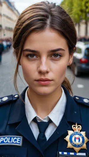 (((ultra realistic photo of a 25 year old woman from the French national police:1))), 8k resolution, best quality, ultra detailed, masterpiece, finely detailed, high resolution, Instagram model, professional photography