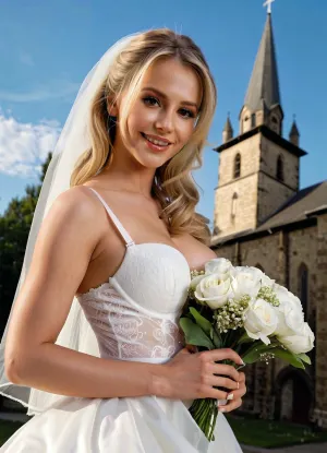 La mujer era una novia de 23 años que acababa de casarse en una iglesia. Llevaba un hermoso vestido de novia blanca que abrazaba perfectamente sus curvas. Su maquillaje era impecable, y su pintalabios era tan roja que parecía que ella