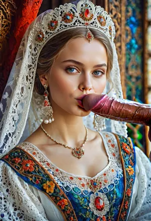 1 girl, sucking huge cock. Huge cock. Erected cock in her mouth. Big testicles hanging low. Huge balls.