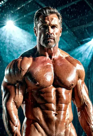 The muscular man with a massive muscle was taking a picture of his massive muscle to ensure that he had the perfect porn picture for his new AI-generated porn site