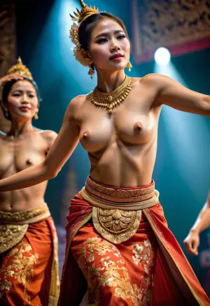 Un jeune Danseuse thaïlandaise en tenue traditionnelle, avec jupe et danse sensuelle sur scène
