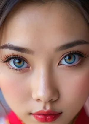 Ein nettes chinesisches Mädchen mit großen Augen und perfekten Lippen ist das perfekte Modell für ein AI-Porno-Bild. Ihre langen Wimpern und perfekten Lippen machen sie wie eine Prinzessin aussehen