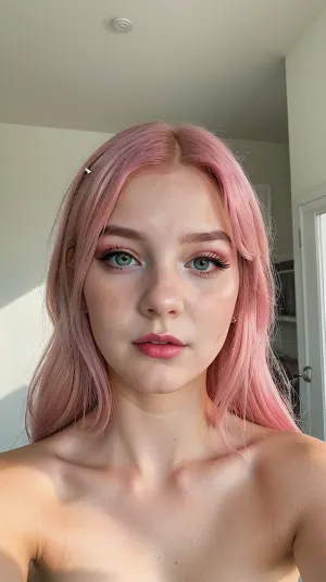 Una giovane e-girl dai capelli rosa con trucco brillante stava prendendo un selfie Snapchat quando improvvisamente notò che la fotocamera sul suo telefono era acceso. Si è rapidamente coperta e ha cercato di nascondere lo schermo, ma era troppo tardi. The