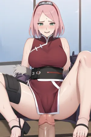 Sakura, o Último de seu tipo, ficou alto e orgulhoso em seu vestido qipao sem mangas com um obi preto. Suas longas batidas emolduraram seu rosto enquanto ela olhou para fora sobre a aldeia de cima do monumento Hokage. Ela