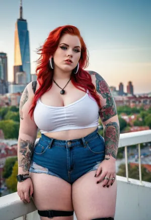 大きいイヤリング、ネックレス、リング、ブレスレットおよび入れ墨が付いている多重な脂肪のBBWの ミゼットモデルは写真で特色になります。 彼女は丸いアスとタイミー、太い太もも、大きなbreastsと詳細と現実的な目を持っています