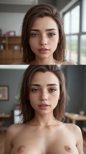 A stunning portrait of a naked woman, captured in high-quality photography with professional techniques and realistic lighting, creates a dreamy atmosphere and blurs the background to create a dreamy atmosphere