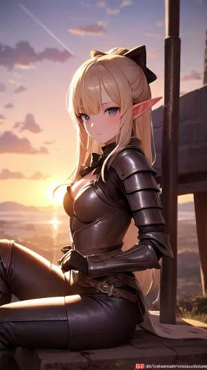 Девушка-эльф сидела в высокой траве, лук упирался ей в плечо. Она была одета в кожаную броню, которая светила на солнце, и ее волосы были втянуты обратно в высокий хвост. Ее лицо было суровым, когда она сканировала горизонт