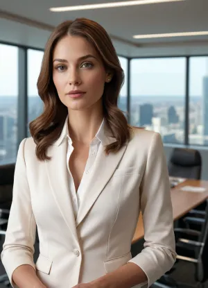 सेल्समैन ने एक सम्मेलन कक्ष की AI-generated photorealistic छवि की मदद से एक बिक्री प्रस्तुति दी। दर्शकों के सदस्यों को लगे हुए थे और चौकस थे, नोट्स लेने और सवाल पूछने