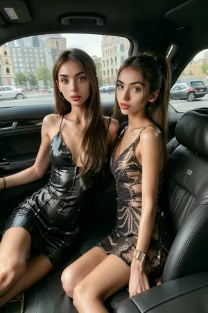 (Two girls:1.5), vneck dress, One dress Is Red second Is gold, first girl is blonde second girl is brunette, both ponytail, (caressing:1.3), (inside a limousine), (outside Is night, dark from Windows), realistic, <lora:age_slider-LECO-v1:-1>, <lora:weight_slider-LECO-v1:-1>, <lora:eye_size_slider_v1:.5>, <lora:CristyMeg_v1.0:.3>, <lora:age_slider_v20:-1>, <lora:weight_slider_v2:-1>, <lora:MissionaryVaginal-v2:.5>, <lora:titsonastickv1:.5>, <lora:xyzsanfloral-07:.5>, nadiajemez, codriver, <lora:Codriver05:.5>