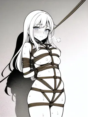 La ragazza con l'illuminazione perfetta e la migliore qualità è stata mesmerizing, con i suoi occhi bellissimi e l'illuminazione perfetta che la fa sembrare un'opera d'arte. Il suo corpo sottile era stretto, shibari, bondage corda stretta, legatura corda dura