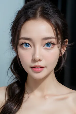 woman, naive, innocent face, thick black eyelashes, (best quality:1.1), blue eyes of an 18-year-old girl, (nude:1.3), in the bathroom, beautiful face, 8k, 4k, complex, detailed face, detailed eyes, gradient background, strong lighting, shot above the waist, hairstyle complex styling., <lora:korean-ponytail_epoch-000008:.5>, <lora:age_slider-LECO-v1:-3>, <lora:xinxiaomong:.4>, <lora:weight_slider_v2:-1>