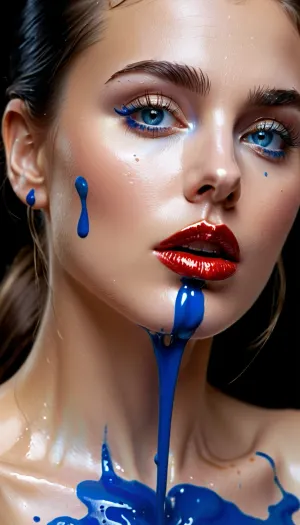 La donna era un artista professionista che amava dipingere con gli occhi chiusi. Aveva una tecnica speciale che le ha permesso di creare belle opere d'arte con pochi colpi di vernice blu per sperma. Un giorno, ha deciso di provare qualcosa di nuovo e