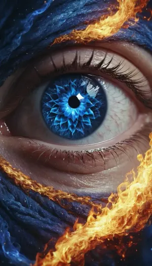 An all-seeing eye of blue flame watches the universe, 4k, flmngprsn, <lora:lora-sdxl-flaming-person:.5>