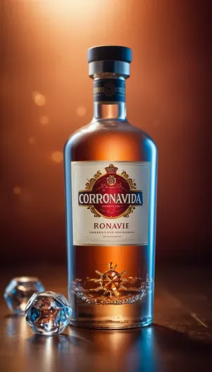 A coronavirus molecule on the background of a vodka bottle, 4k, 8k, as a photo
