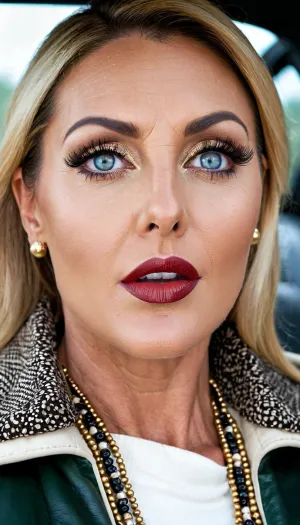 Una belleza ucraniana con un maquillaje exótico y ojos grandes está lista para una foto cinematográfica de una chica. Tiene un aspecto maduro con altas líneas de bronceado, labios perfectamente moldeados y párpados superiores oscuros. Su cabello brillante enmarca perfectamente su cara,