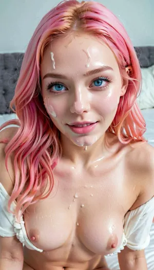 18-летняя девочка с тонким и розовым телом имела длинные розовые волосы, которые были распущены на кровати. Ее глаза были закрыты, когда она лежала в состоянии блаженства. Она выглядела так, будто провела удивительное время