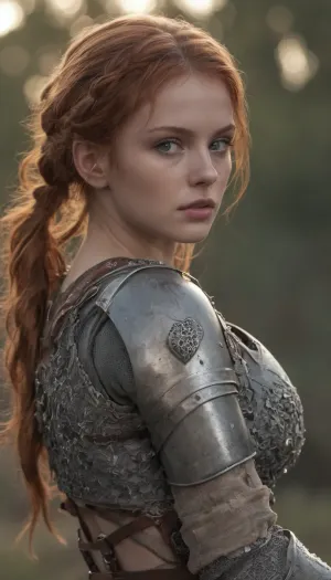 Сексуальный бронированный рыцарь стоял перед руинами, ее тяжело бронированное тело сверкало в угасающем солнечном свете. Ее заплетенные волосы были вытянуты обратно в плотный хвостик, показывая ее сильную челюсть и определенные скулы. Тяжелый