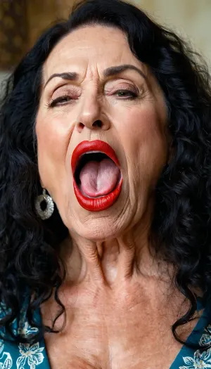 Una donna con lunghi capelli neri ricci, piena di marinai, ha 69 anni