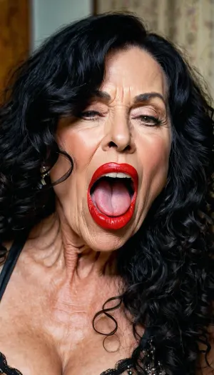 La donna nella foto aveva una testa piena di capelli neri ricci, grandi labbra rosse, e una bocca piena di sperma. Indossava un vestito rosso stretto che mostrava le curve e le gambe lunghe. I suoi occhi erano chiusi mentre le piaceva