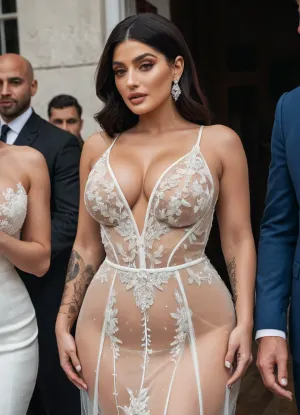 transparent wedding dress, hotwife, three guys, huge boobs, giantic boobs, curvy, bride, wedding, cheat, cuckold, husband friends, three man, 3 man 1 woman, Koh_KylieJenner