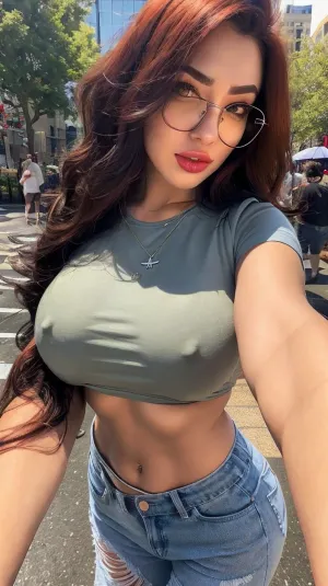 La joven tímida y reservada con el pelo de jengibre y los labios llenos era una chica otaku autoproclamada que amaba chupar. Tenía una camiseta media que mostraba su parte superior de midriff, la parte superior y la inscripción superior de la cosecha 