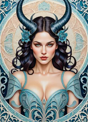 Der Protagonist ist awestruck von der kompliziert detaillierten Papierschnitt und farbigen Bleistift gemischten Medienstil Malerei einer surreal schönen Frau mit einem kompliziert detaillierten Papierschnitt und farbigen Bleistift gemischten Medienstil Malerei einer surreal schönen Frau, gefüllt mit unzähligen komplexen mathematischen