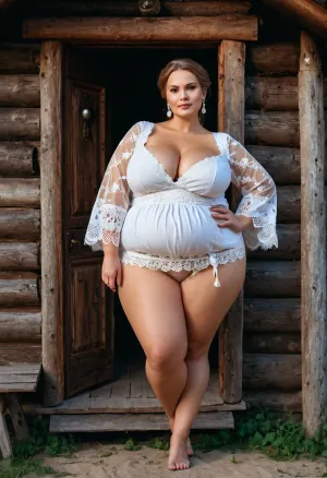 A Russian beauty with oversized thick thighs and large floppy breast, in national costume. Super clear, high quality, 8k photo