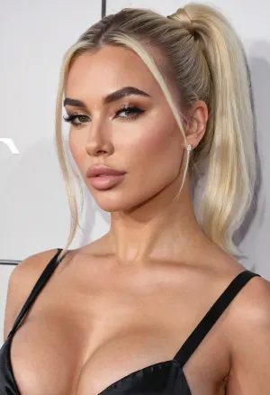 Die Frau auf dem Foto strahlt Vertrauen und Sinnlichkeit mit ihrem kühnen Make-up-Look aus, zeigt ihre natürliche Schönheit, während sie noch eine perfekte Mischung aus Eleganz und Weiblichkeit beibehält