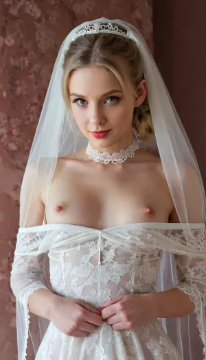 La jeune femme se tenait devant le miroir, admirant sa réflexion. Elle portait une belle robe blanche avec un voile et une robe voilée avec des lèvres rouges. Ses cheveux ont été ramenés dans une queue de cheval, et elle avait un maquillage profond sur