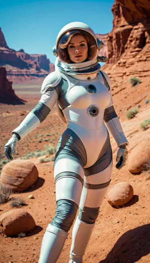 먼 미래 세계에서 AI-powered space suit clad 여성과 강력한 레이 gun-wielding scifi 소녀는 신비로운 행성을 탐험하기 위해 함께 일했습니다. 그들은 잠재적 인 위협과 그들의 힘 소송으로 그들을 중화. 함께, 그들은