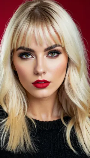 Die italienische Frau in der Geschichte ist verführerisch und zuversichtlich, mit schwülen Make-up und einem sexy roten Pullover, der ihre Kurven zeigt. Sie hat volle Lippen, schwere Eyeliner und perfekte Zähne, die sie wie eine Göttin zum Leben kommen lassen