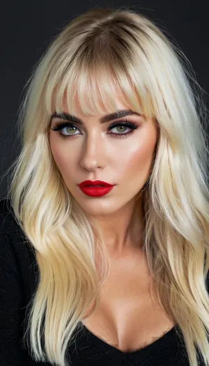 Die italienische Frau ohne Schamhaar und schwerem Eyeliner saß vor der Kamera, sah schwül. Sie hatte lange schwarze Haare mit Knöpfen, die perfekt über ihre Stirn fielen. Ihr Make-up war makeless, und sie trug eine sexy