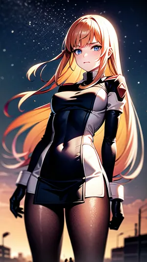 The young girl in the picture is wearing a movie poster style box office hit, with high-energy combat and nuclear explosions. She is surrounded by elhaym vans and houten buildings, looking at the viewer with focused expression