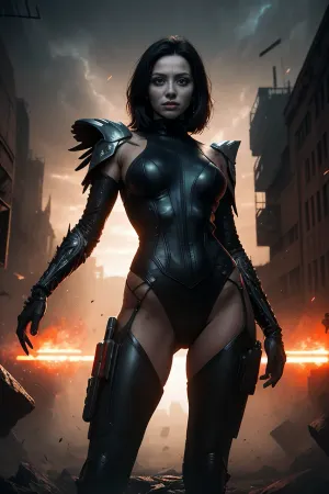 L'immagine ultra dettagliata e ad alta risoluzione di una donna in piedi davanti a una nave con il testo "Alita Battle Angel" scritto sotto è un film sci-fi ancora dal prossimo film "Alita: Battle Angel". La scena è