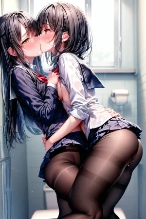 两个女同性恋女学生在学校的厕所里发生性关系,她们部分是裸体的,最好的8K超现实主义清晰的画面