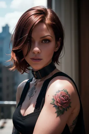 La giovane ragazza-warrior per adulti in piena crescita aveva una foto di stile video per la casa degli anni '90 con lei indossa un vestito rosso per ragazze-guerriera e scattare la foto con Canon EOS R5, 75mm lente, e 8k foto. The