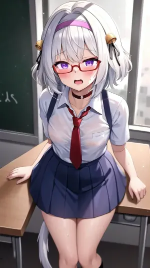 L'immagine generata dall'intelligenza artificiale della migliore qualità è un capolavoro con una AI dagli occhi viola che la genera. La storia è di una AI che genera un'immagine della migliore qualità, con occhi viola e capelli bianchi. Indossa una gonna corta,