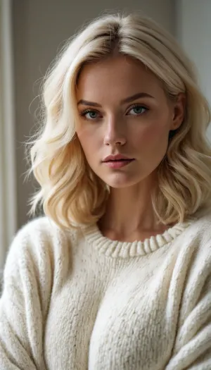 La rubia se sentó frente a su portátil, escribiendo furiosamente. Su cabello largo y ondulado se encadenó en la espalda mientras se inclinaba hacia adelante a escribir. De repente, apareció una imagen de un suéter blanco borroso en la pantalla. Se detuvo