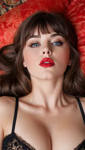 25岁 法国女孩长着金发,蓝眼睛,一个天然的大胸是AI生成的色情图片的主题. 她的右眼有沉重的眼线 左眼有假的眼睫毛